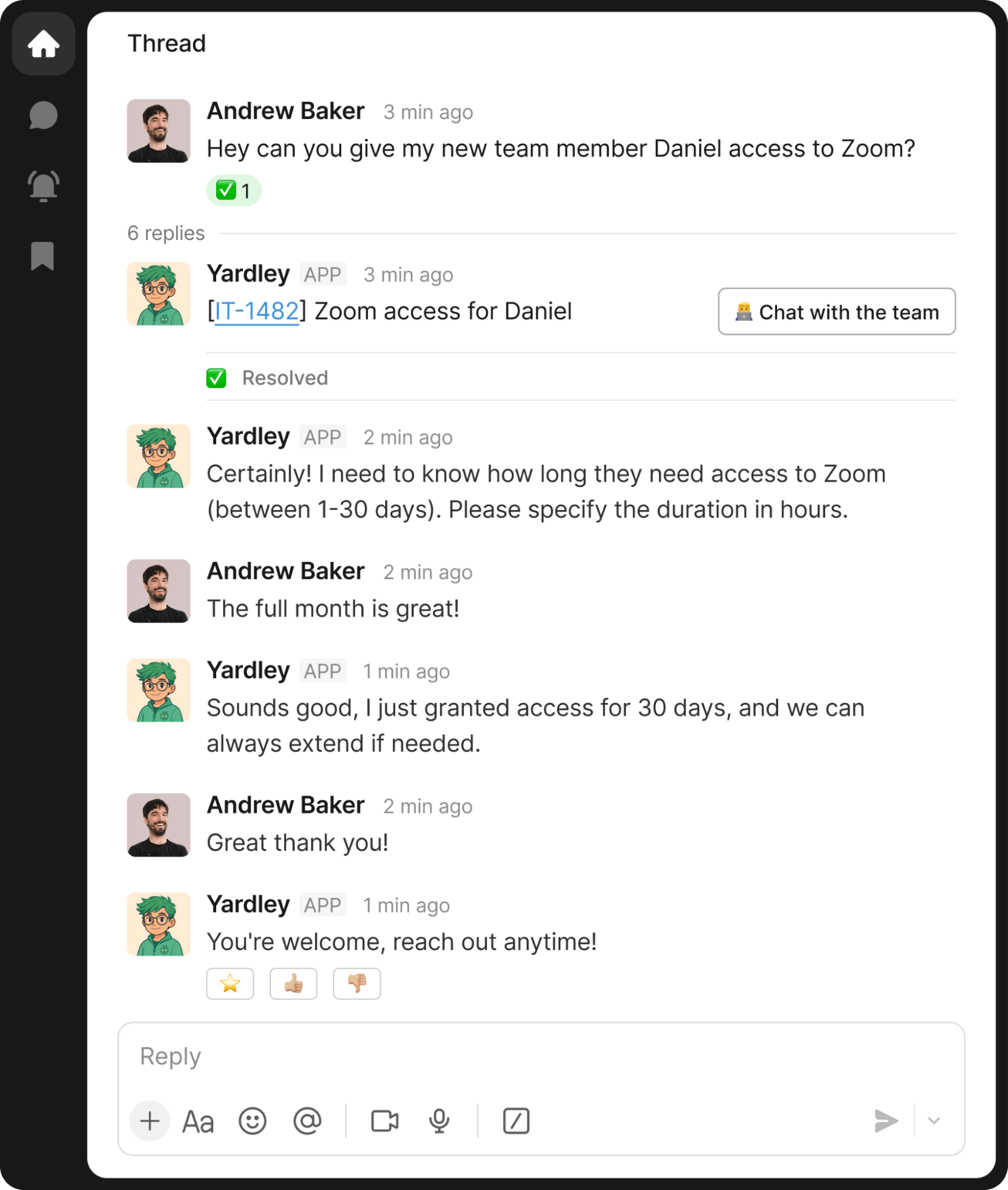 Yardley app: Zoom access