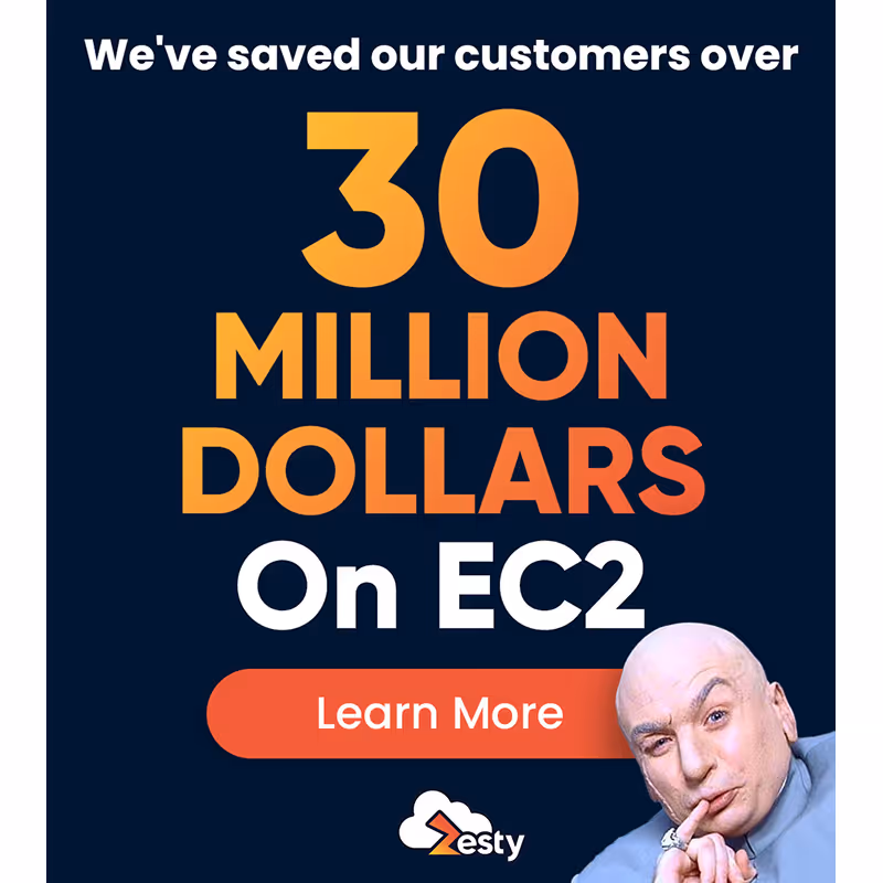 Zesty ad: “We’ve saved our customers over 30 million dollars on EC2.” Includes Learn More button.