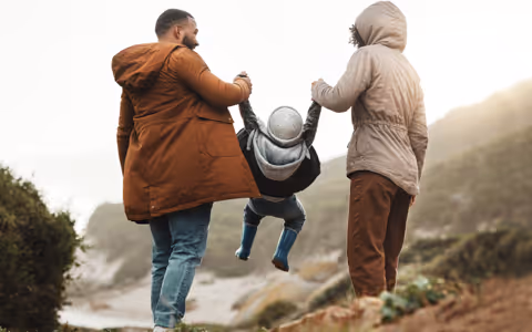 Family walking on beach