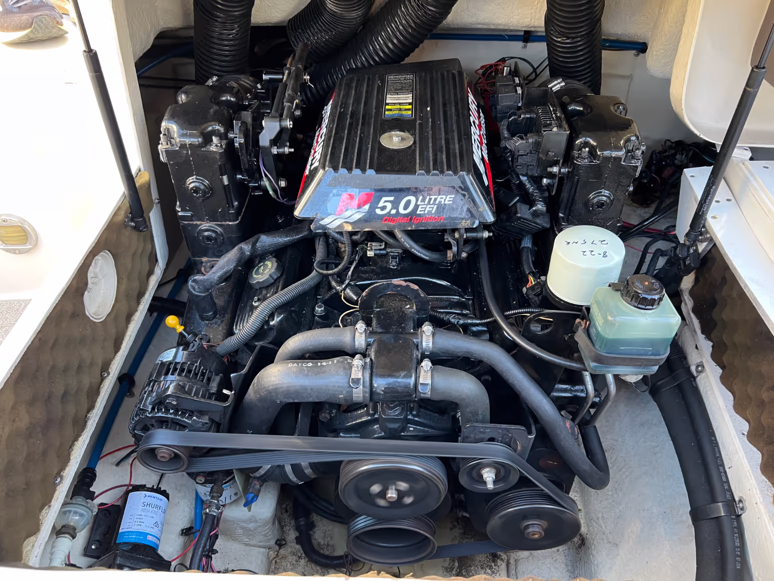 Picture of repaired Mercruiser V8 engine. 