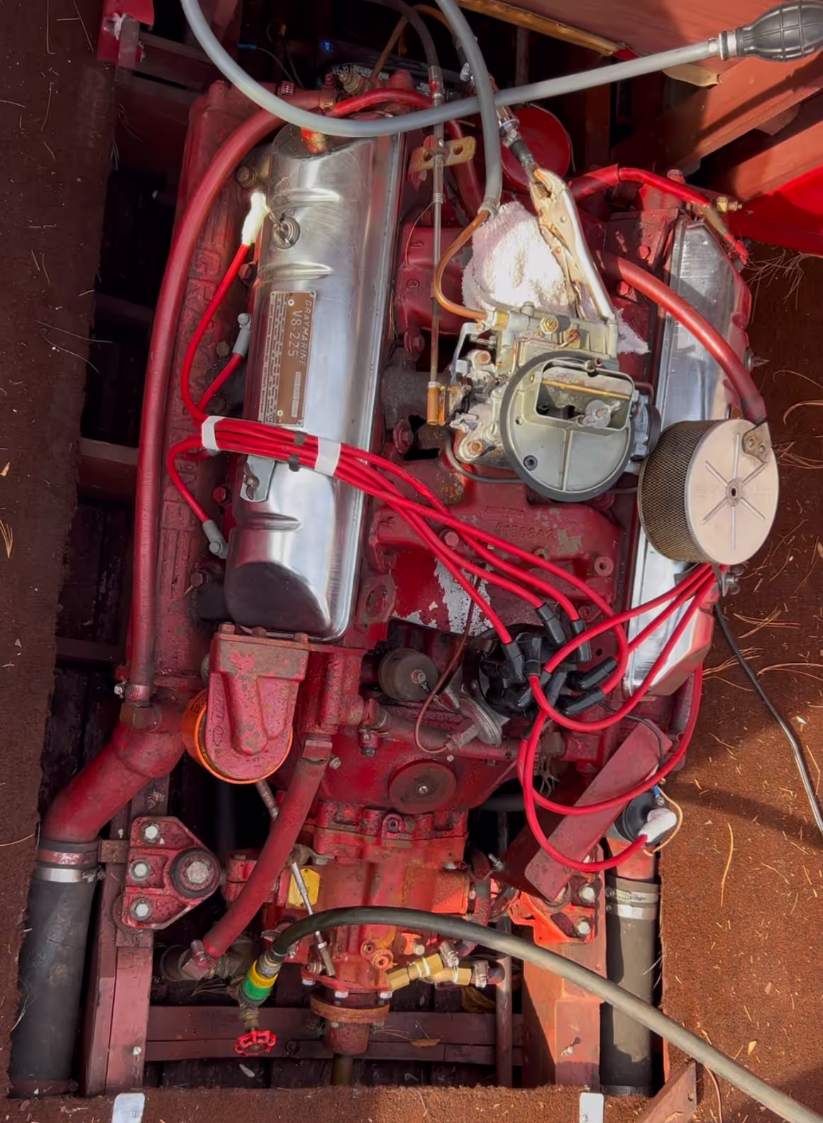 Picture of repaired vintage boat engine. 