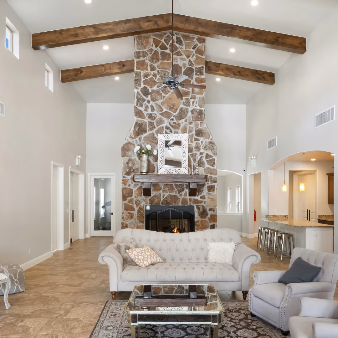 beautiful home interior with stone fireplace