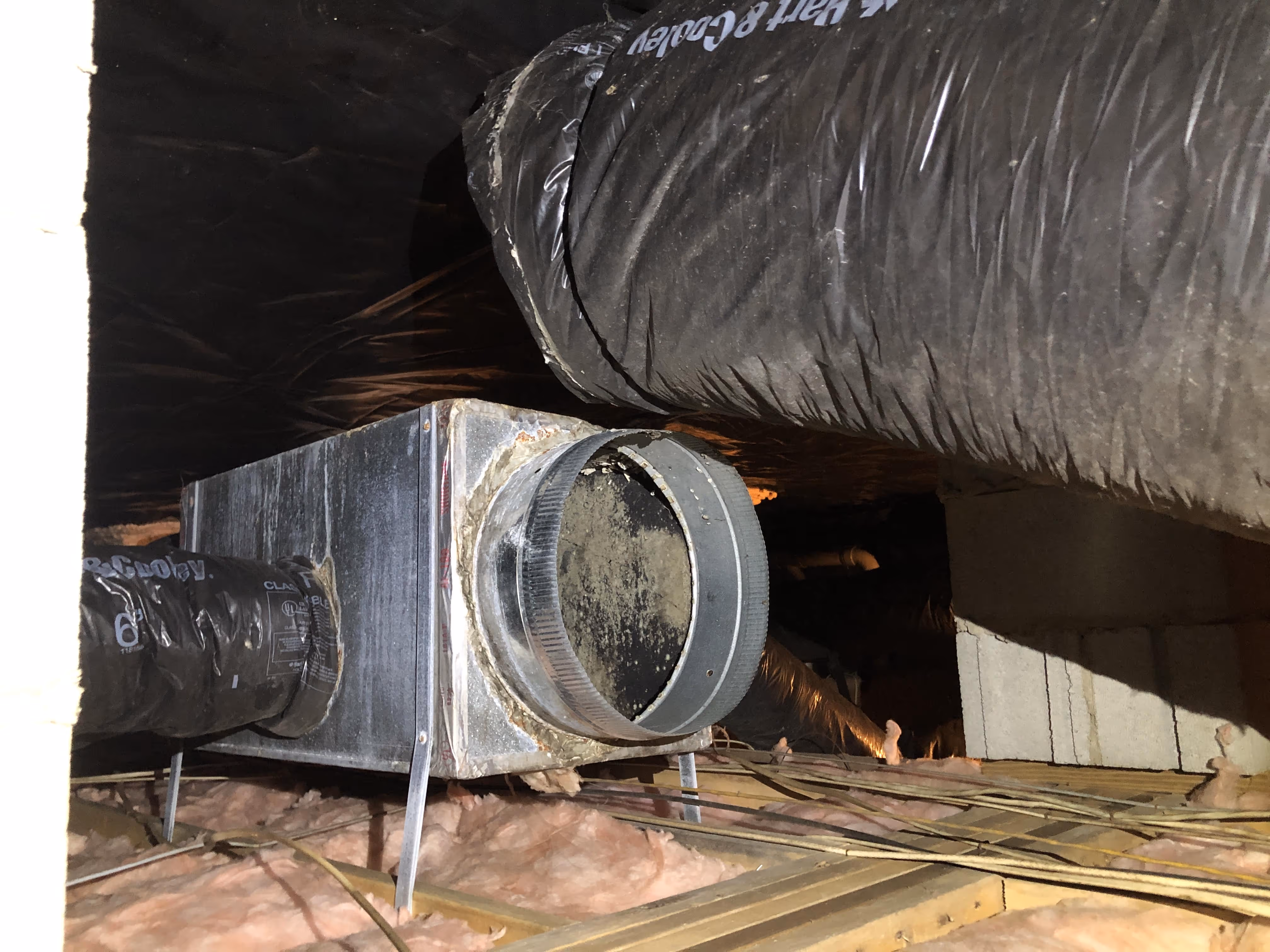 broken ac vent pipe in attic