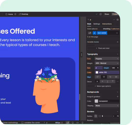 A screenshot of a user using Webflow to easily edit text.