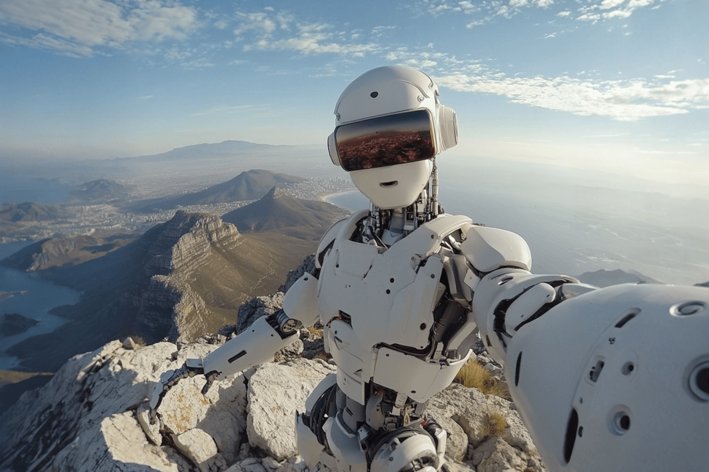 Robot on a mountain top