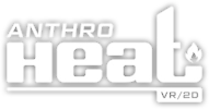 White text logo reading 'Anthro Heat VR/2D' with a small flame icon.