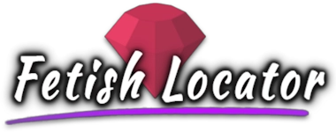 Logo with a red gem above the words Fetish Locator in white script and a purple underline.
