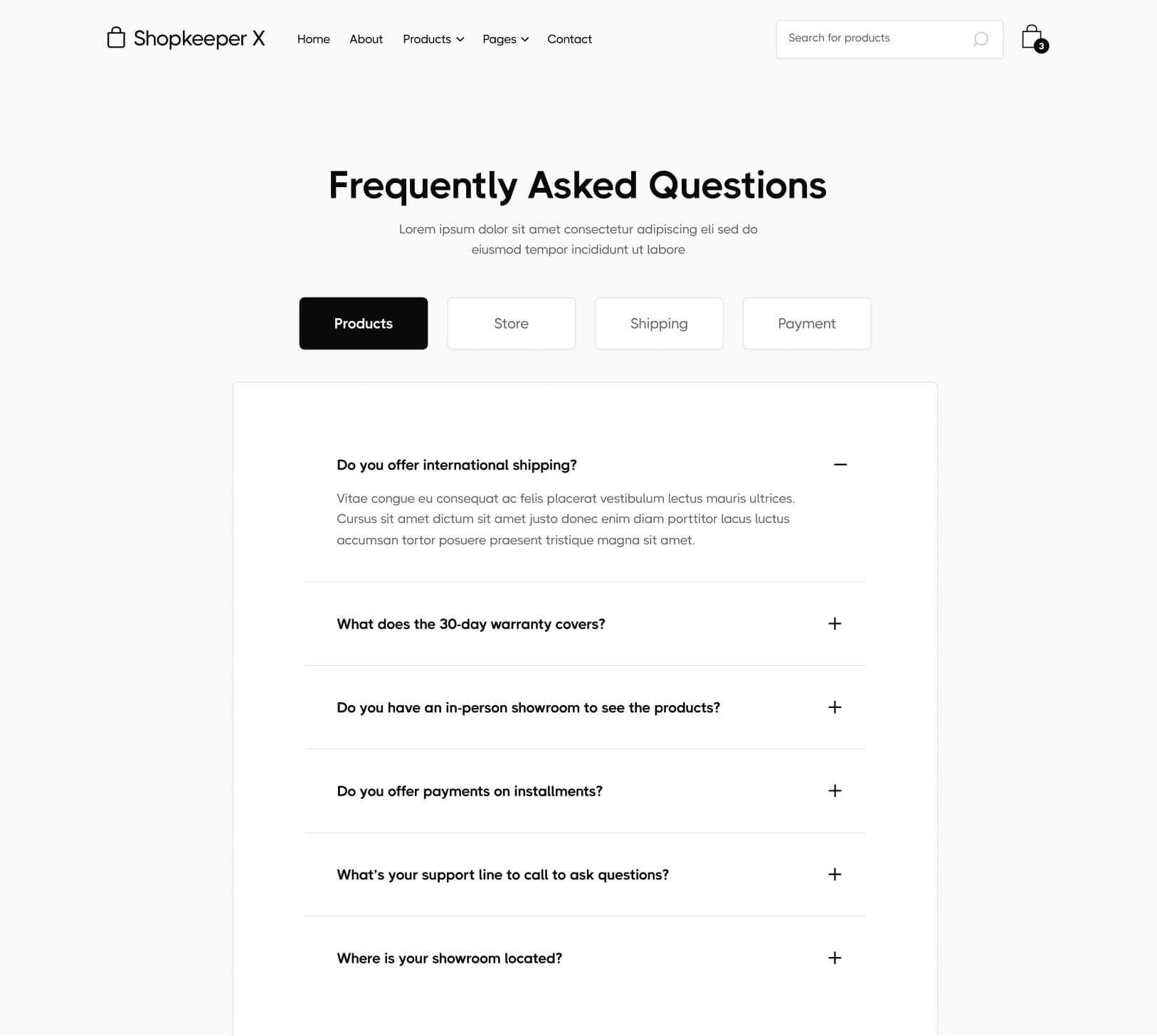Faqs - Shopkeeper X Webflow Template