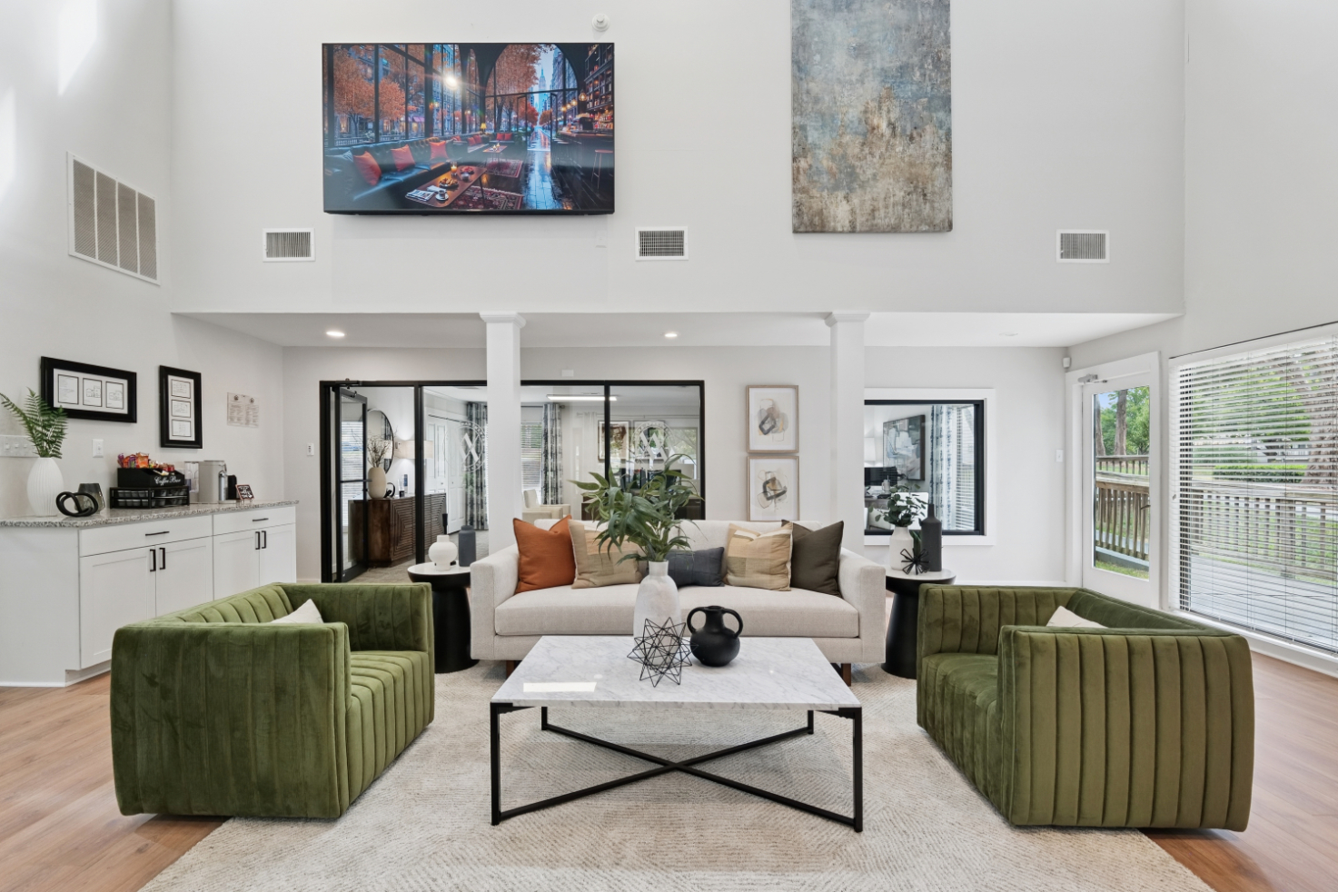 leasing center with seating and coffee able