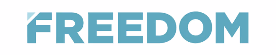 The word FREEDOM in bold uppercase letters with a stylized F in light blue color.
