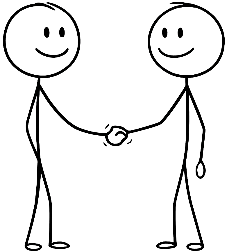 two stick men shake hands