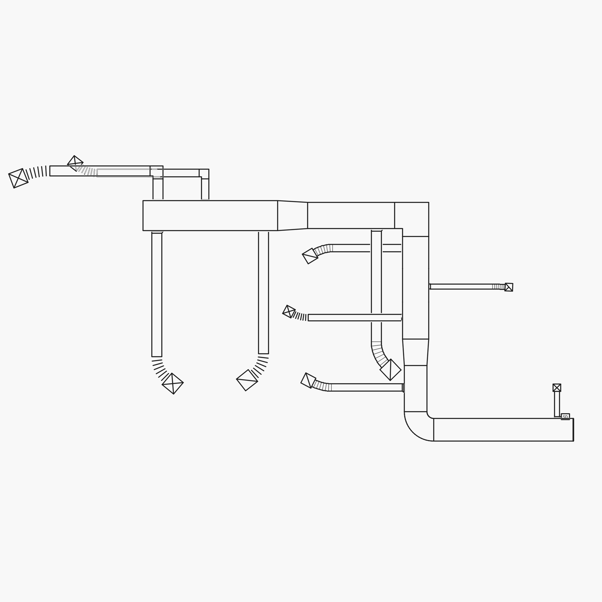 Synthetically generated retail floor plan showing HVAC duct runs