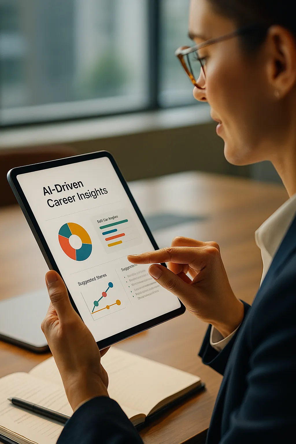 Executive team analyzes talent assessment and performance dashboards on tablet, demonstrating Talentapy.com’s data-driven leadership expertise