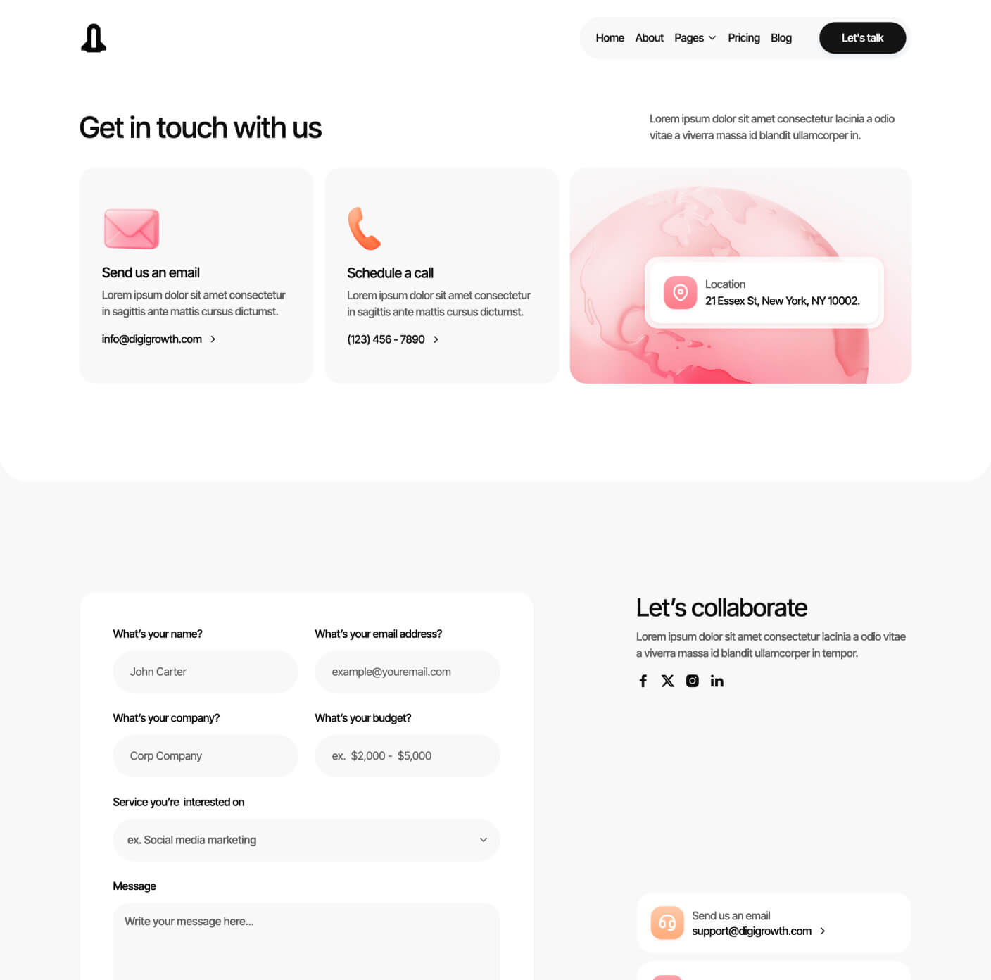 Digigrowth - Contact V3 Page - Marketing Agency Webflow Template