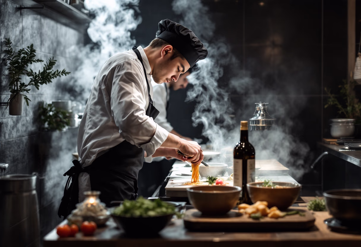 image of chefs preparing ramen (for a ramen shop).