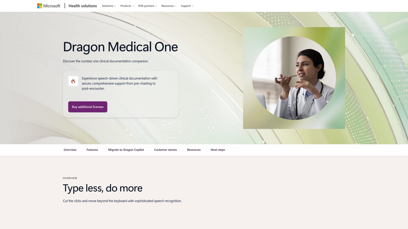 Screenshot of Nuance Dragon Medical One website