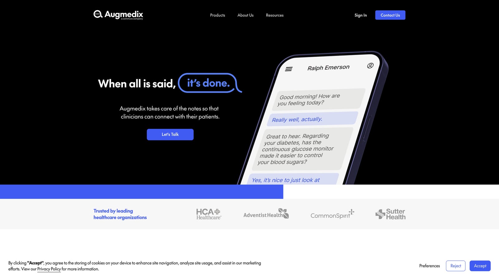 Screenshot of Augmedix website