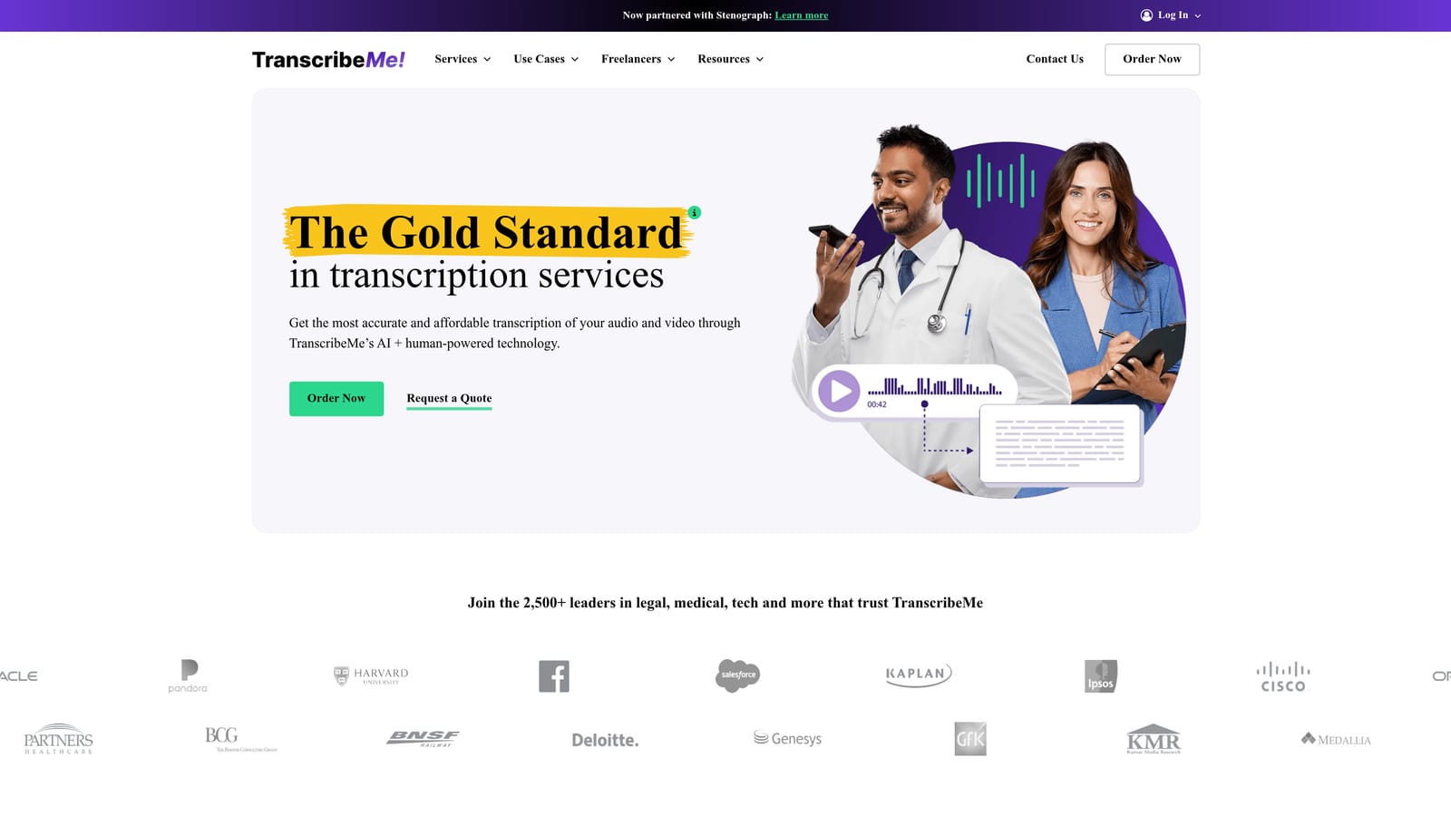 Screenshot of TranscribeMe website