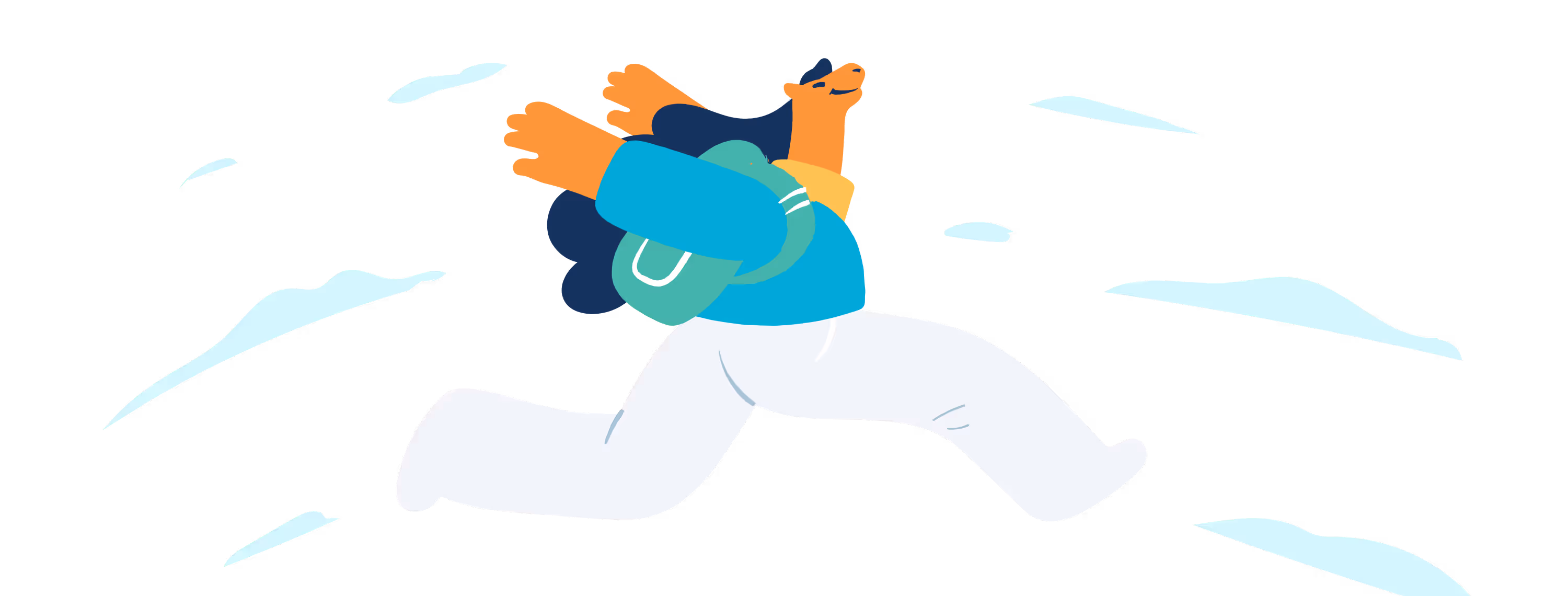 A cute Budgie-branded illustration of a animalistic human, jumping for joy!