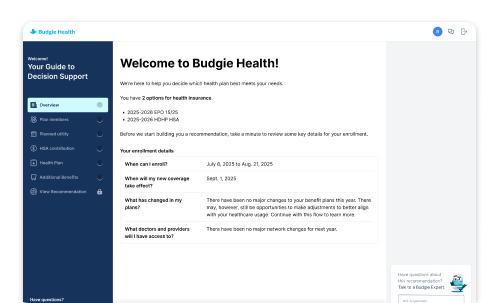A screenshot of the Budgie Health Dahsboard.