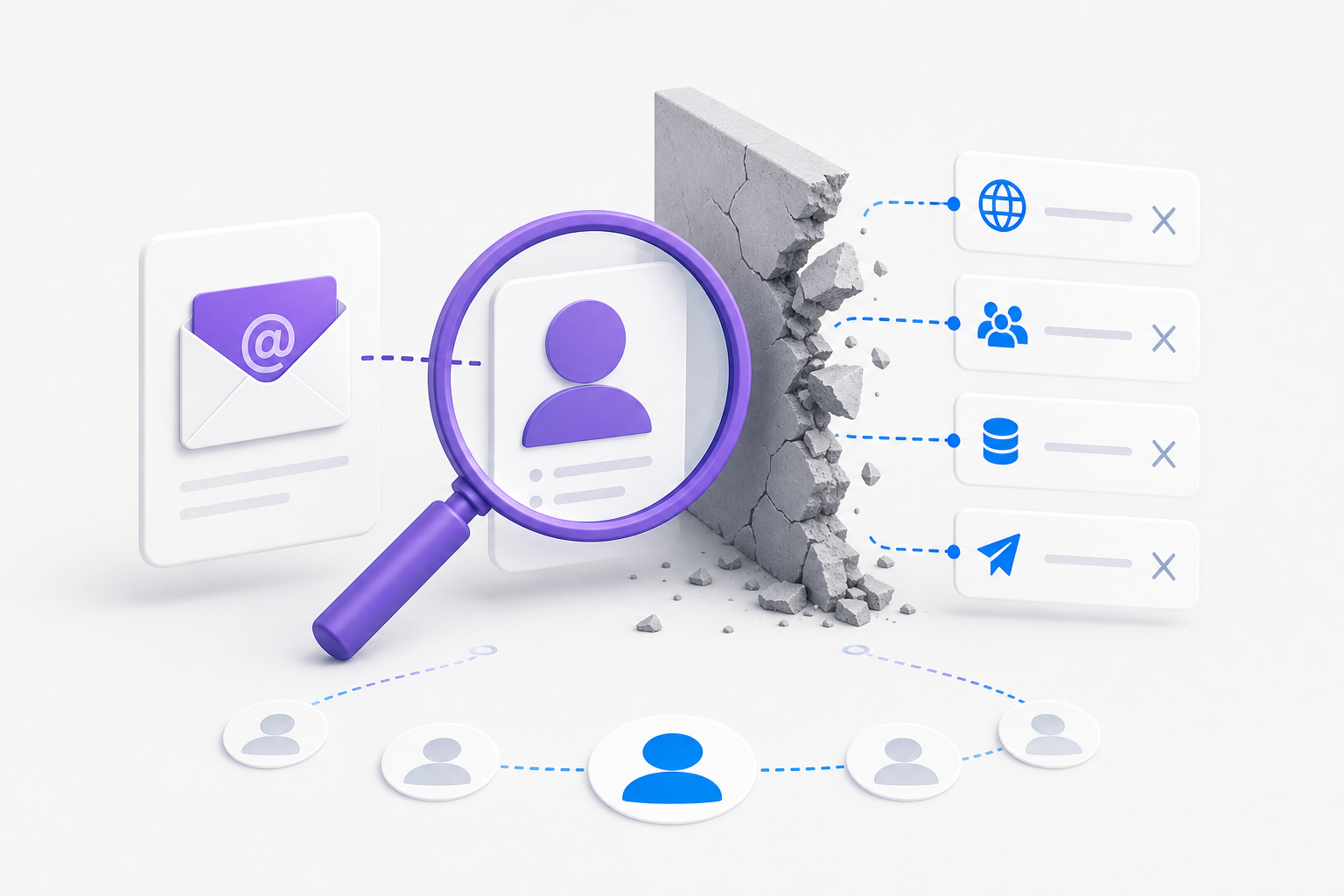 Recruiter at a desk looking at a laptop screen showing an email search tool with no results found