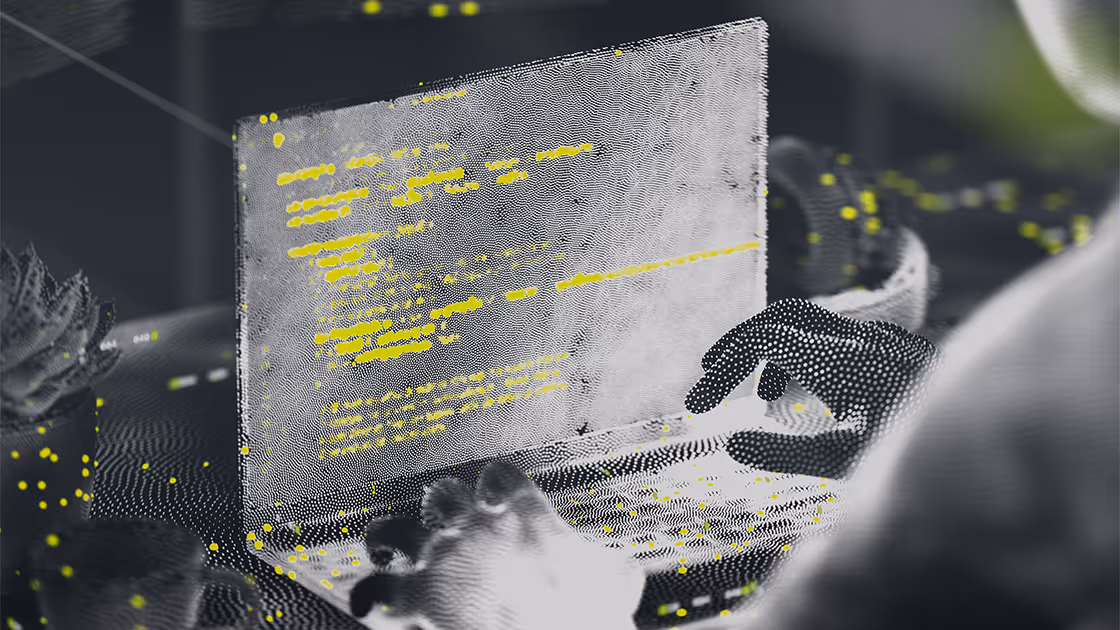 Abstract illustration of a person writing code on a laptop