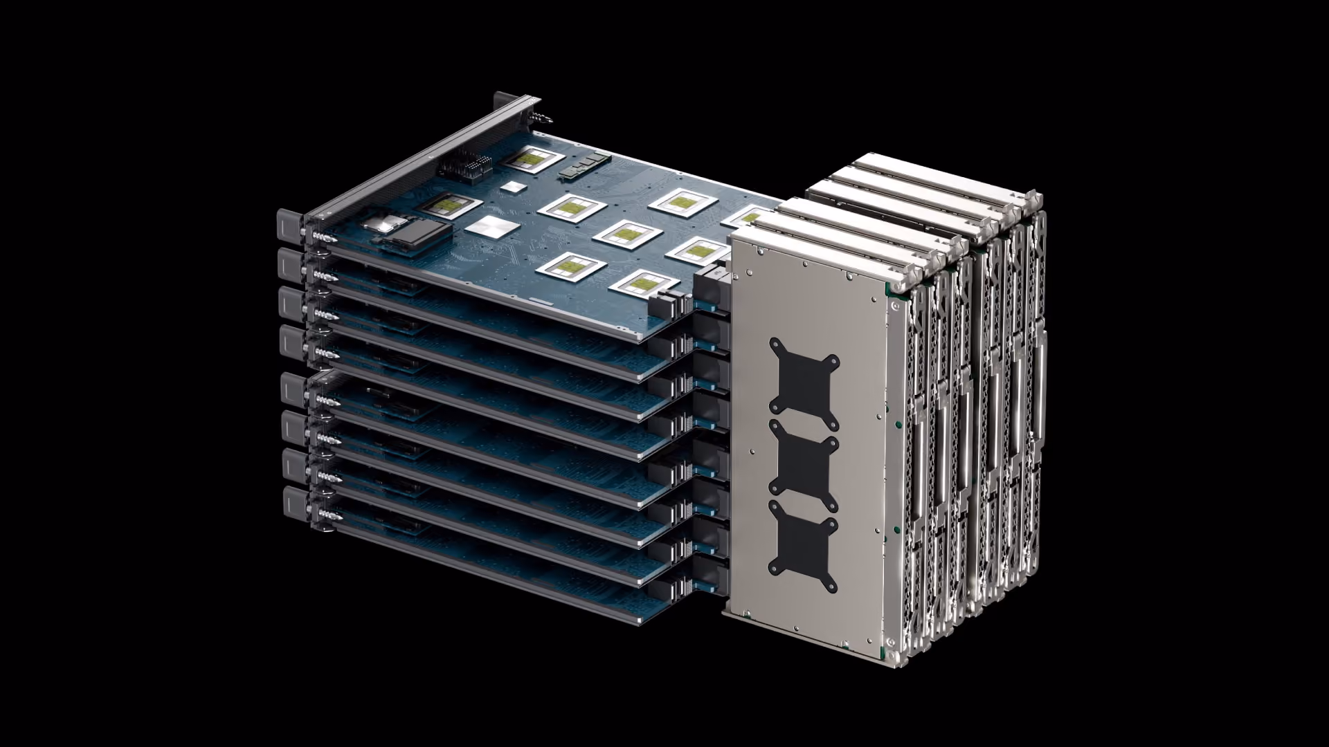 Six TDN Link fabric cards connect to eight TDN ACTs (AI Compute Trays)