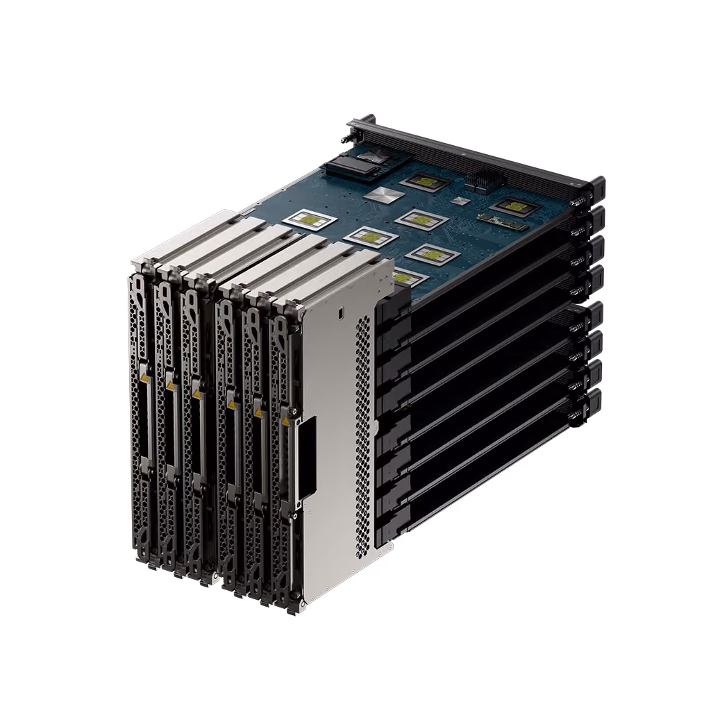 Six TDN Link fabric cards connect to eight TDN ACTs (AI Compute Trays)
