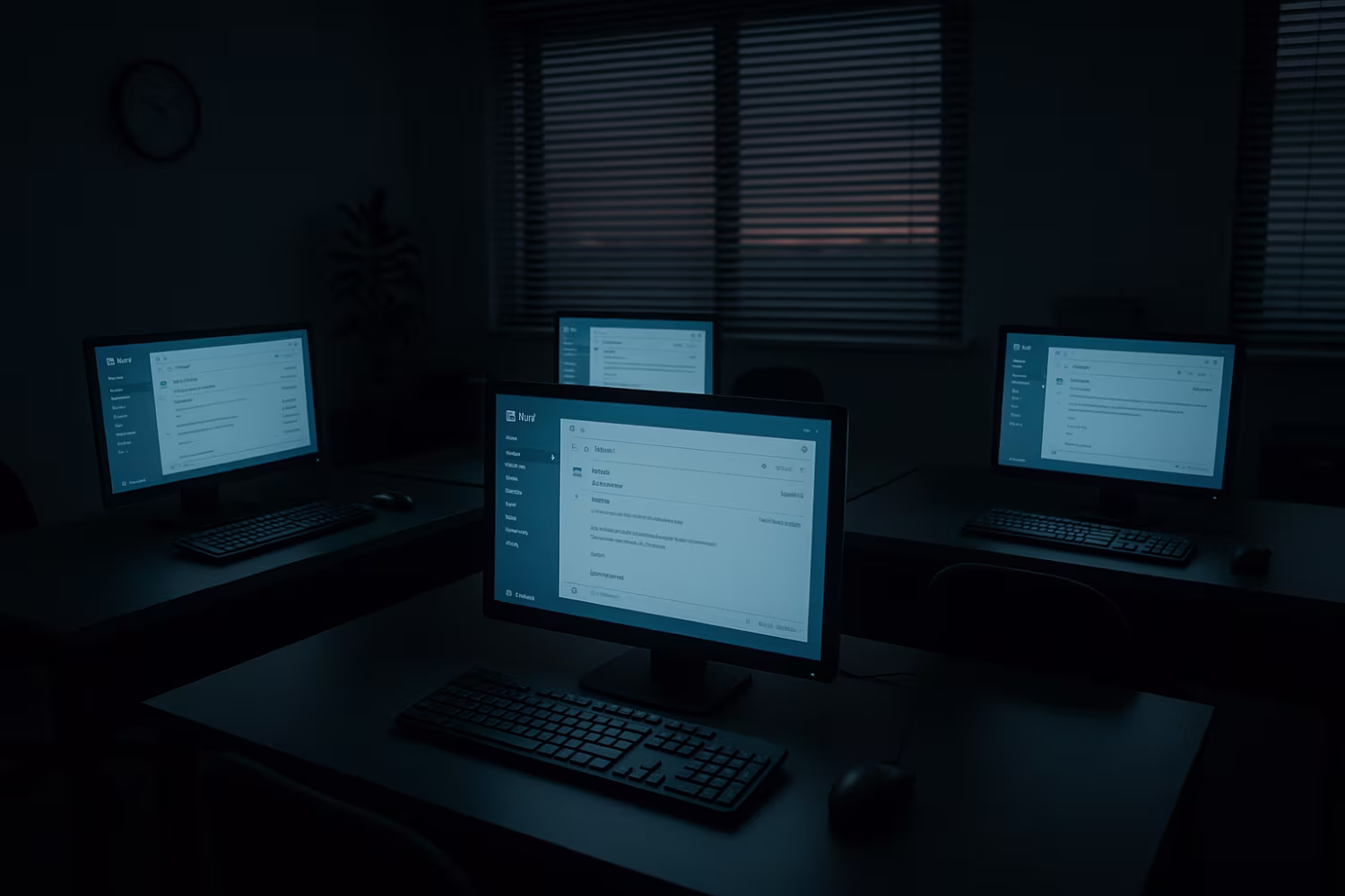 Dimly lit office highlighting email security threats