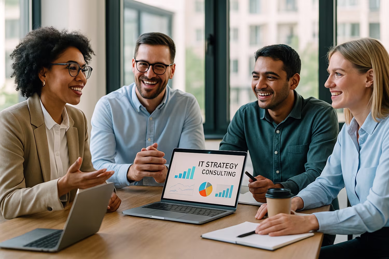 Diverse team discussing IT strategy