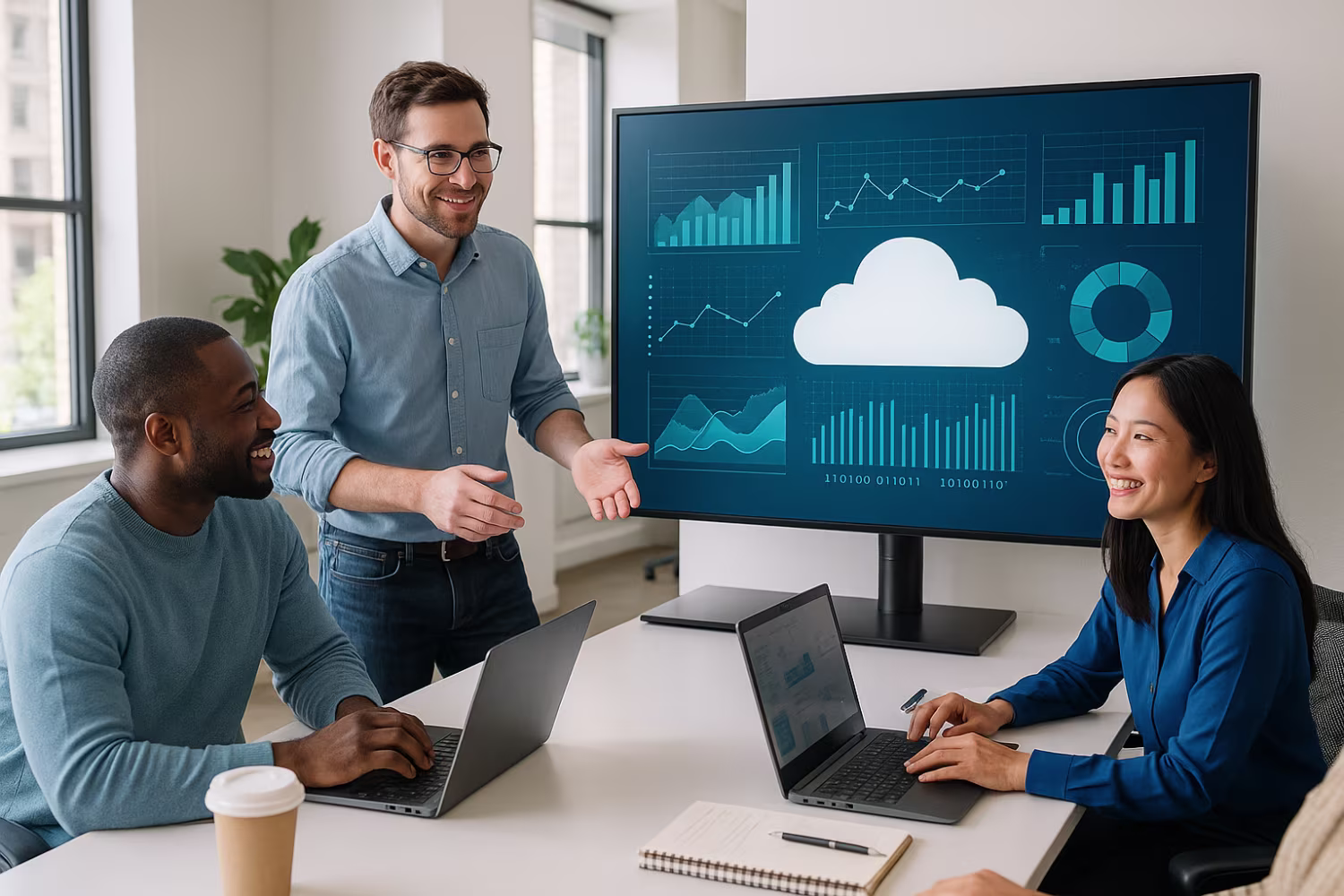 Diverse team discussing cloud managed IT services