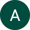 Dark green circle with white letter A centered inside
