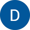 Blue circular avatar icon with white letter D, used as profile placeholder for IT professional contact