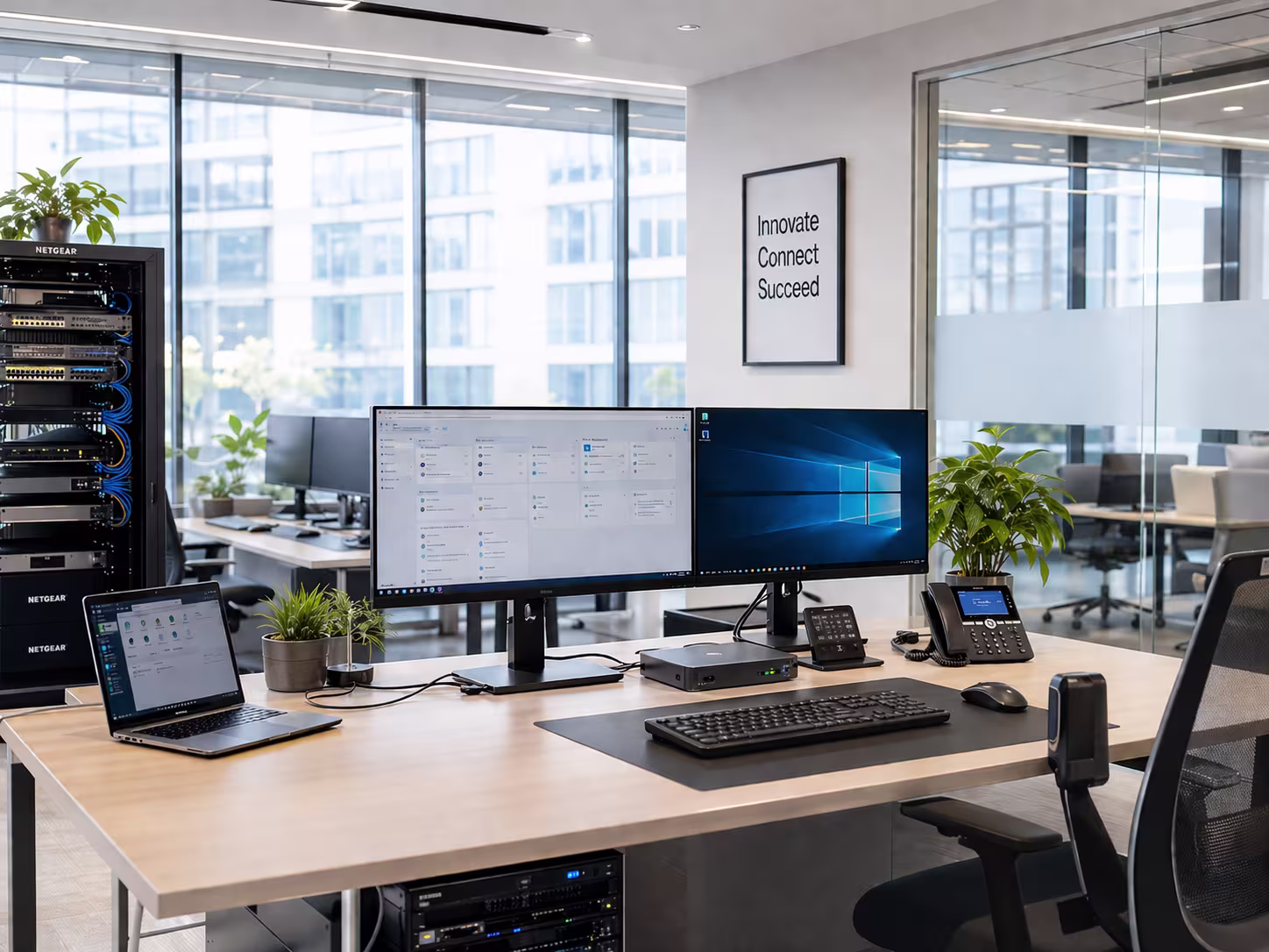 Bright modern office with innovative IT hardware