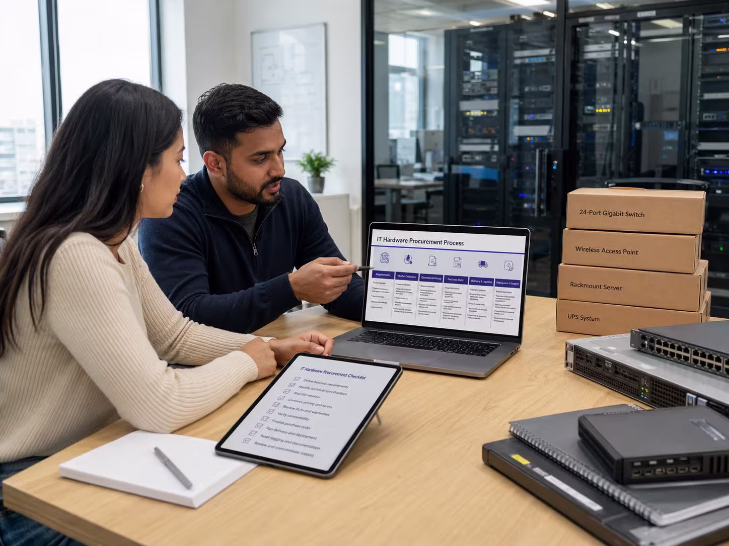 IT professionals discussing hardware procurement