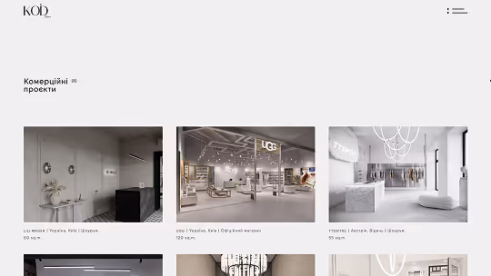 projects page layout of Interior Designer website.