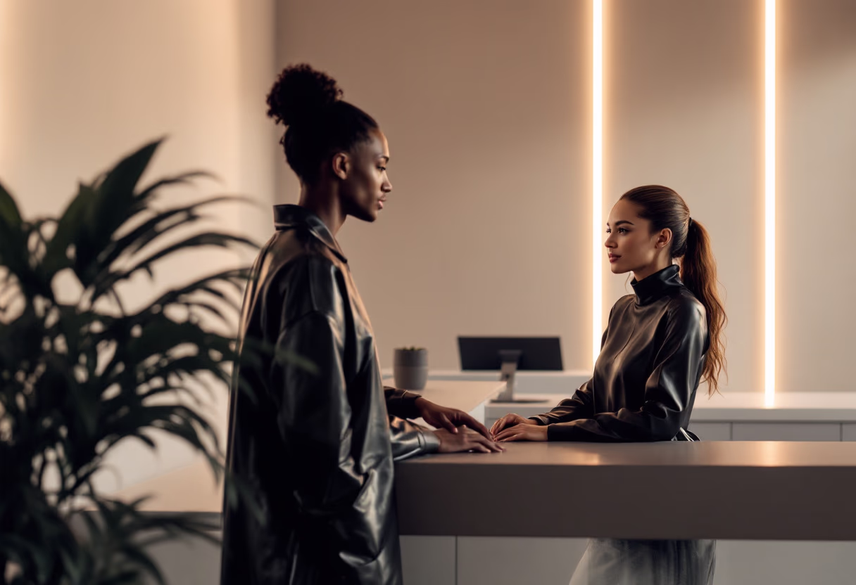 customer at yoga studio reception