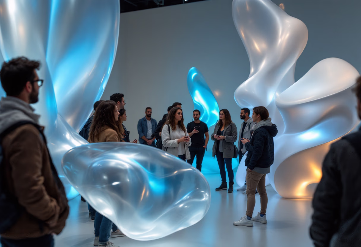 image of a guided tour group exploring a modern art museum