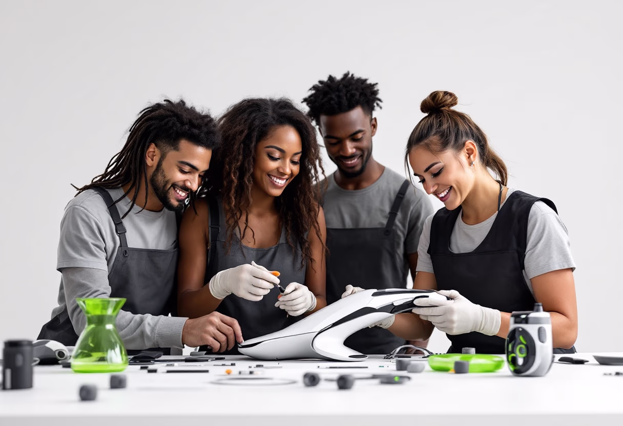 image of a diverse group of volunteers assembling materials
