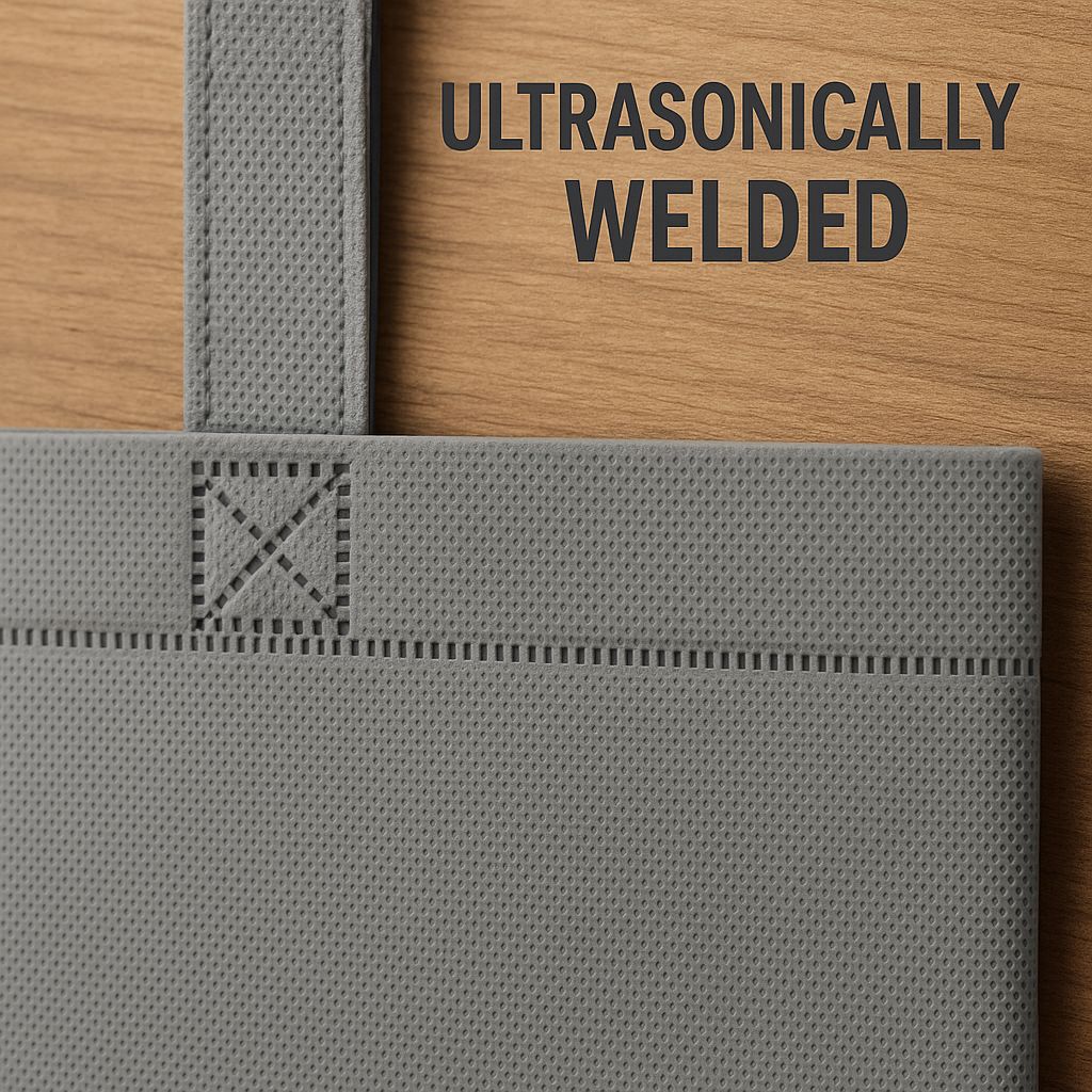 Ultrasonically welded non-woven bag construction detail