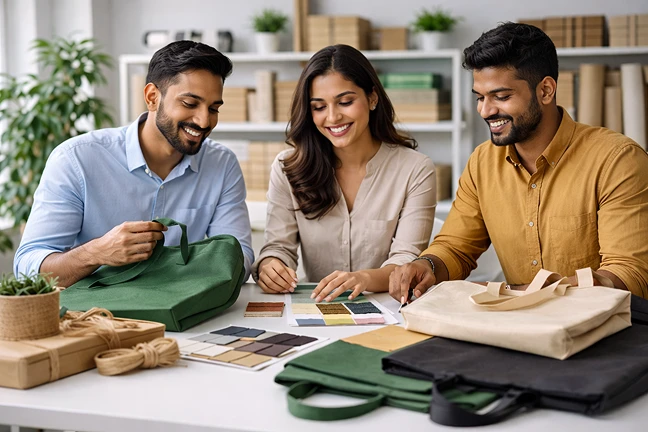 South Asian supply chain professionals collaborating on sustainable retail packaging solutions for U.S. retailers