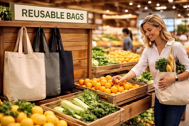Reusable shopping bags used by U.S. retailers, showcasing durable and eco-conscious packaging solutions