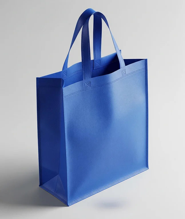 Blue recycled non-woven polypropylene (NWPP) tote bag for retail and reusable packaging