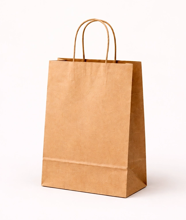 Single kraft paper shopping bag for retail and grocery packaging applications