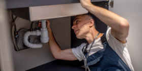 Vodoinstalater popravlja slavinu u kupatilu