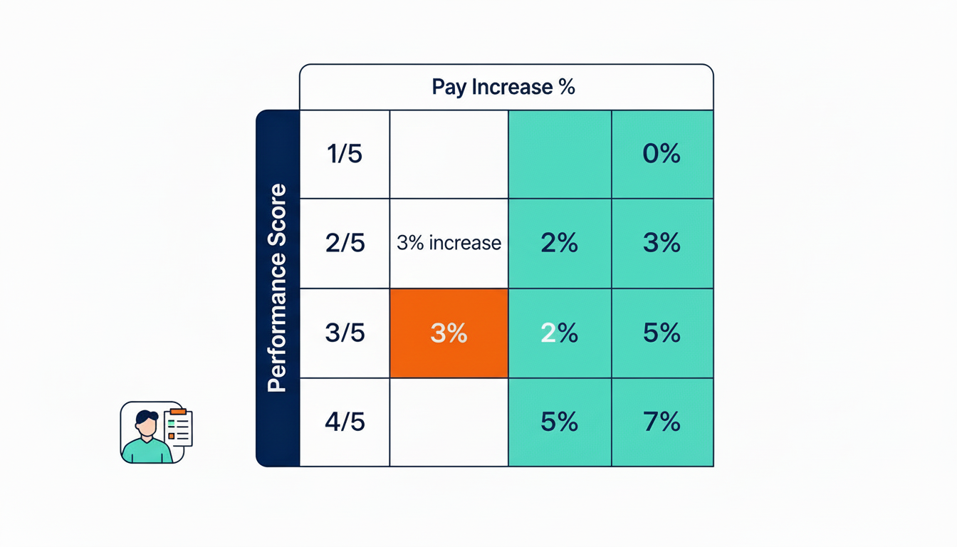 Two-column performance score to pay increase table illustration for HR.