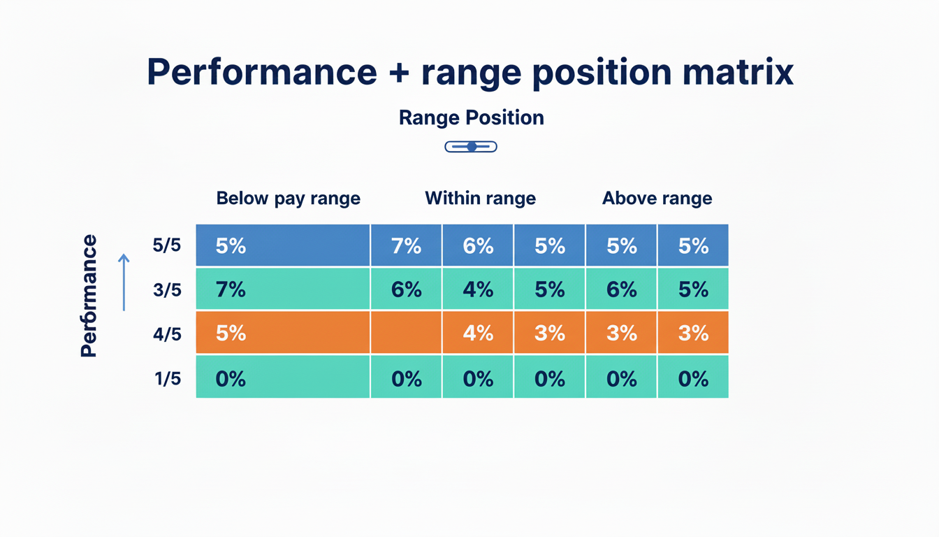 Updated performance and range position matrix with below/within/above range columns.