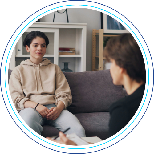 Image of a patient in an online therapy session.