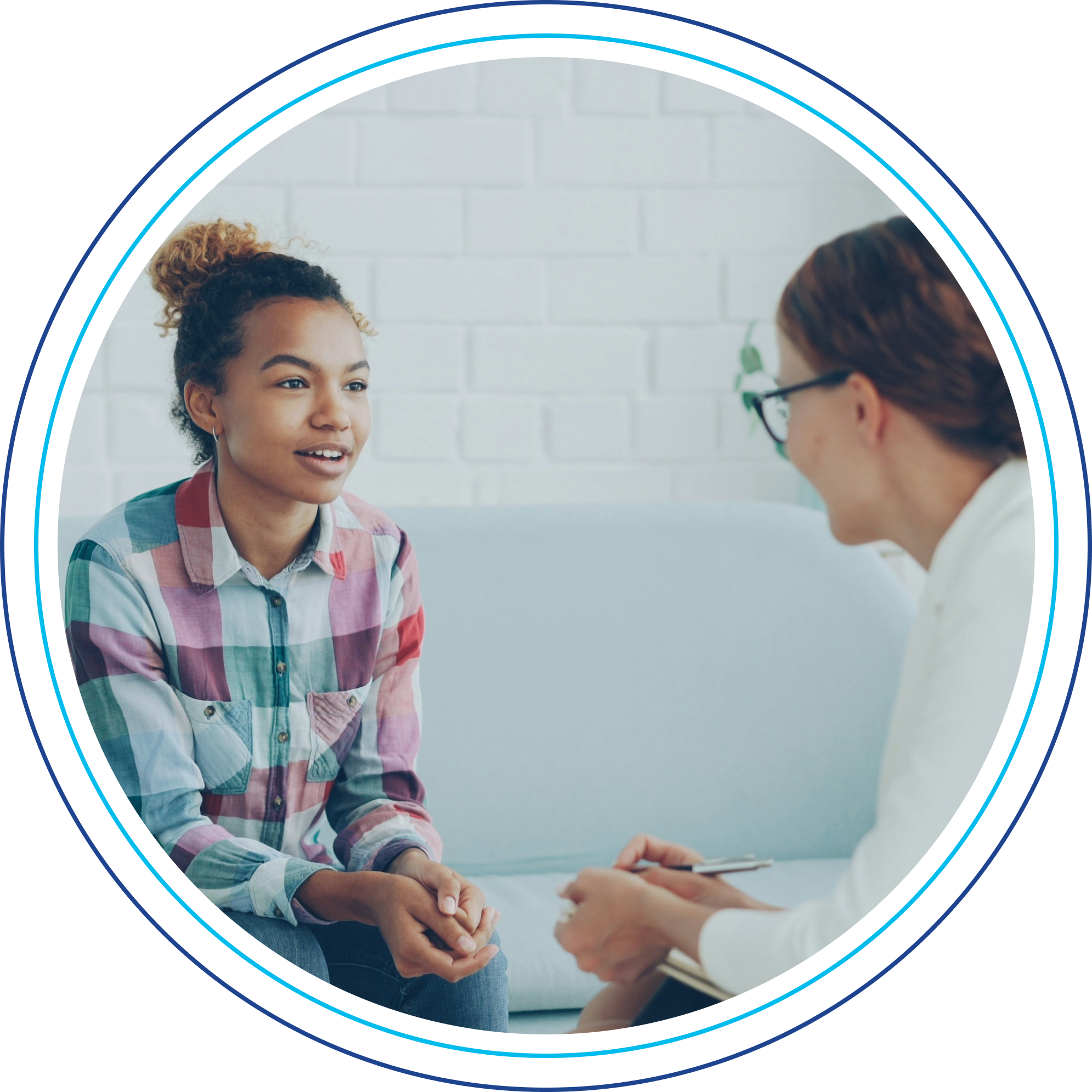Image of a patient in an online therapy session.