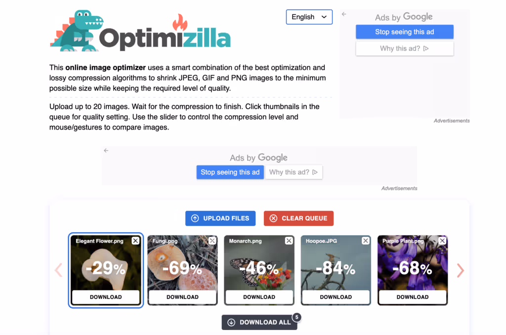 Optimisation des images web: Optimizilla